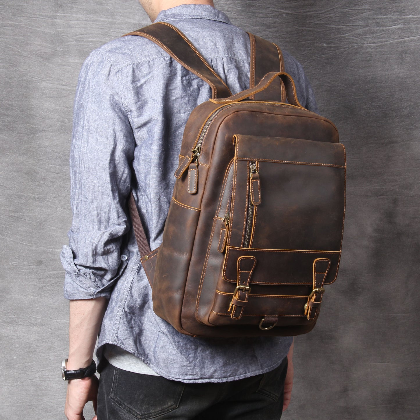 Head Layer Cowhide Backpack Leather Women