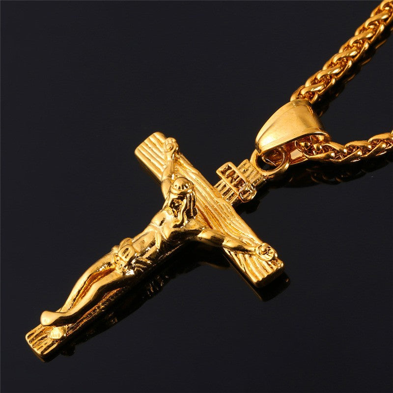 Jesus stainless steel cross necklace men with flower basket 60 cm keel chain high-end jewelry manufacturers wholesale