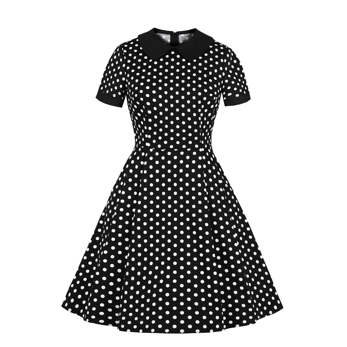 SISHION Retro Vintage Dress VD1030 Women Ladies Summer Hepburn Peter Pan Collar Swing Black Polka Dot Dresses