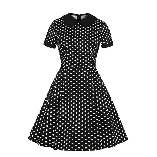 SISHION Retro Vintage Dress VD1030 Women Ladies Summer Hepburn Peter Pan Collar Swing Black Polka Dot Dresses