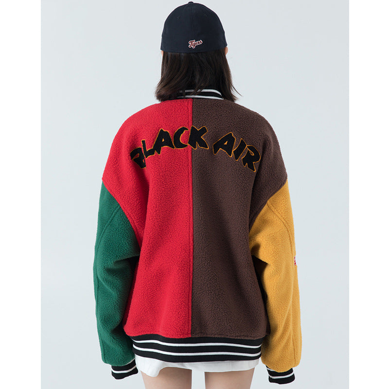 Retro Fashion Brand Lamb Wool Baseball Uniform Jacket Women