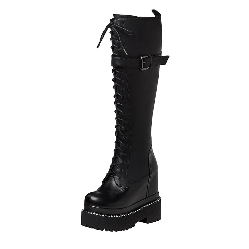 Black inner heightened Martin boots women 12cm super high heel