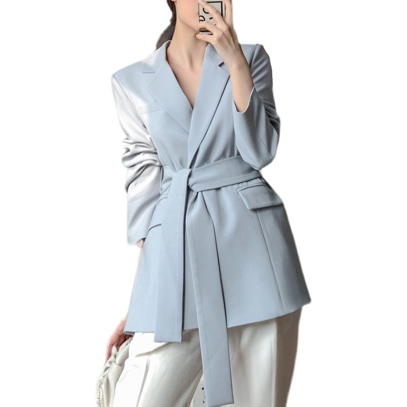 Blue-gray High Sense Of Loose Korean Temperament Suit Jacket Women