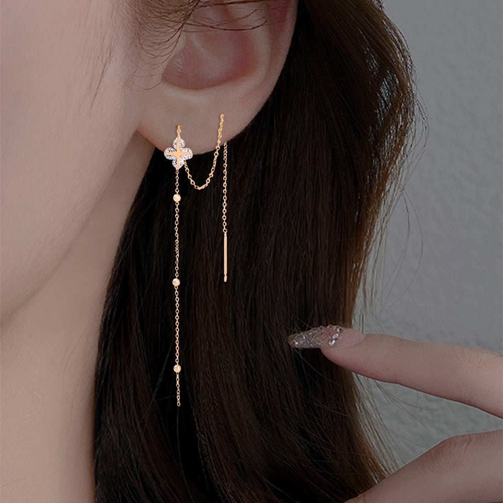 Gold Religious Jesus Copper Cross Micro-set Zircon Long Tassel Ear Wire