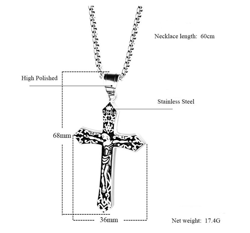 Titanium Steel Jesus Cross Necklace Pendant