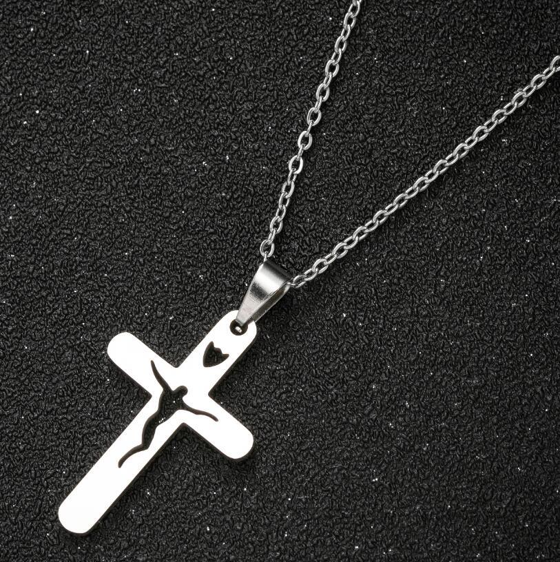 Jesus Cross Pendant Necklace European And American Men And Women Style Vintage INS Wind Stainless Steel Collarbone Chain