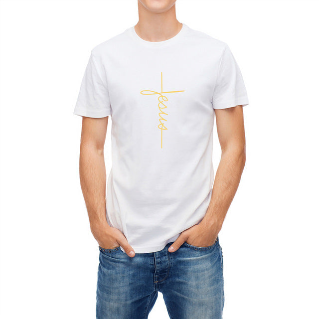 Men's Short Sleeve Jesus Christ Cross Print T-Shirt