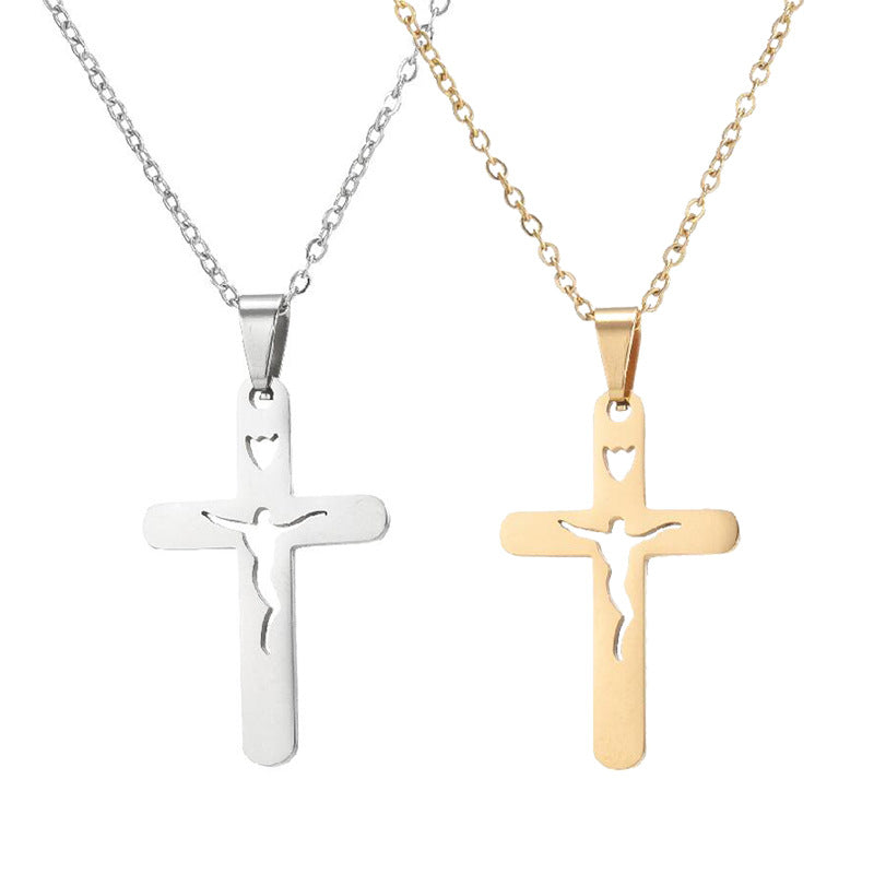 Jesus Cross Pendant Necklace European And American Men And Women Style Vintage INS Wind Stainless Steel Collarbone Chain