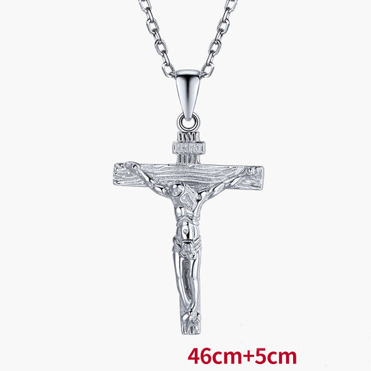 Silver Cross Necklace Men's Jesus Couple Clavicle Chain S925 Silver Pendant