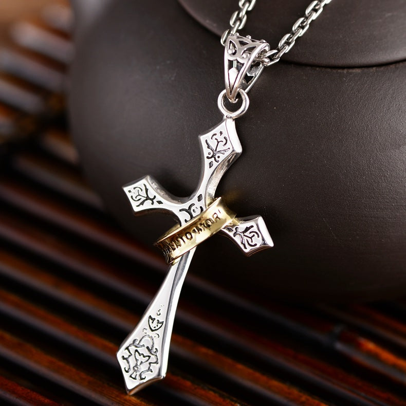 Sterling Silver Jesus Cross Personality Retro Men's And Women's Pendant