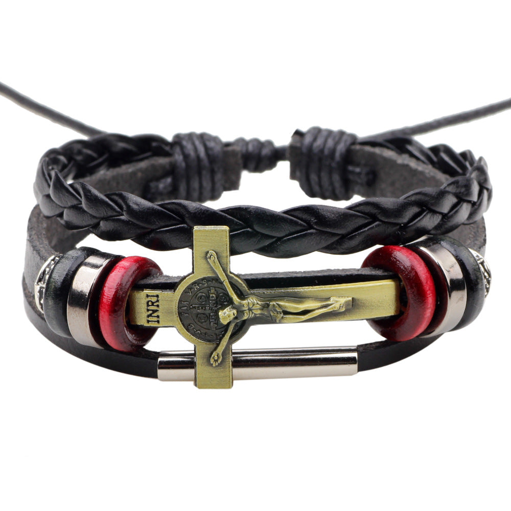 Fashion Vintage Jesus Cross Leather Bracelet