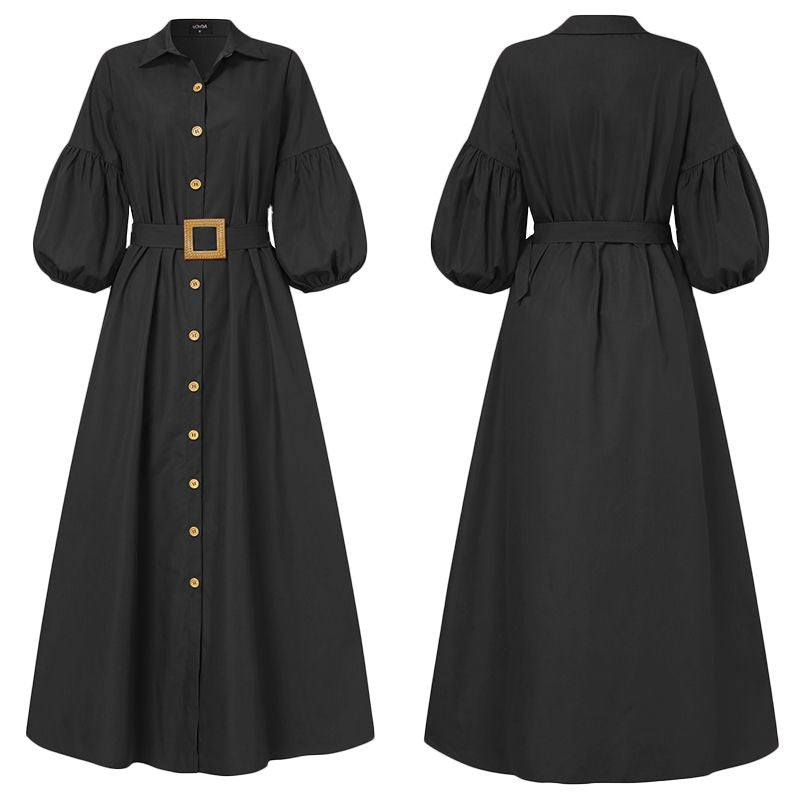 Elegant Office Ladies Dress Women Long Dresses Ladys Puff Sleeve