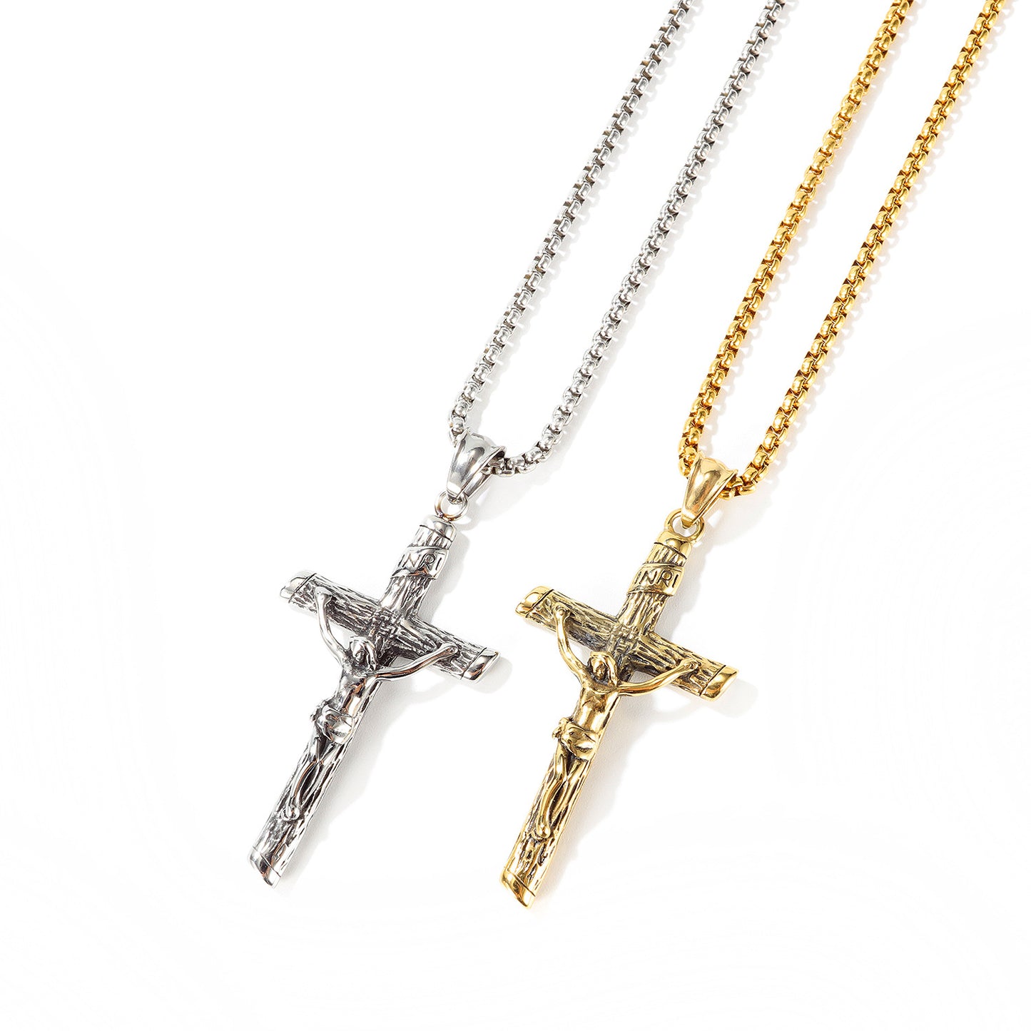 Jesus Cross Pendant Religious Classic Men's Titanium Steel Necklace