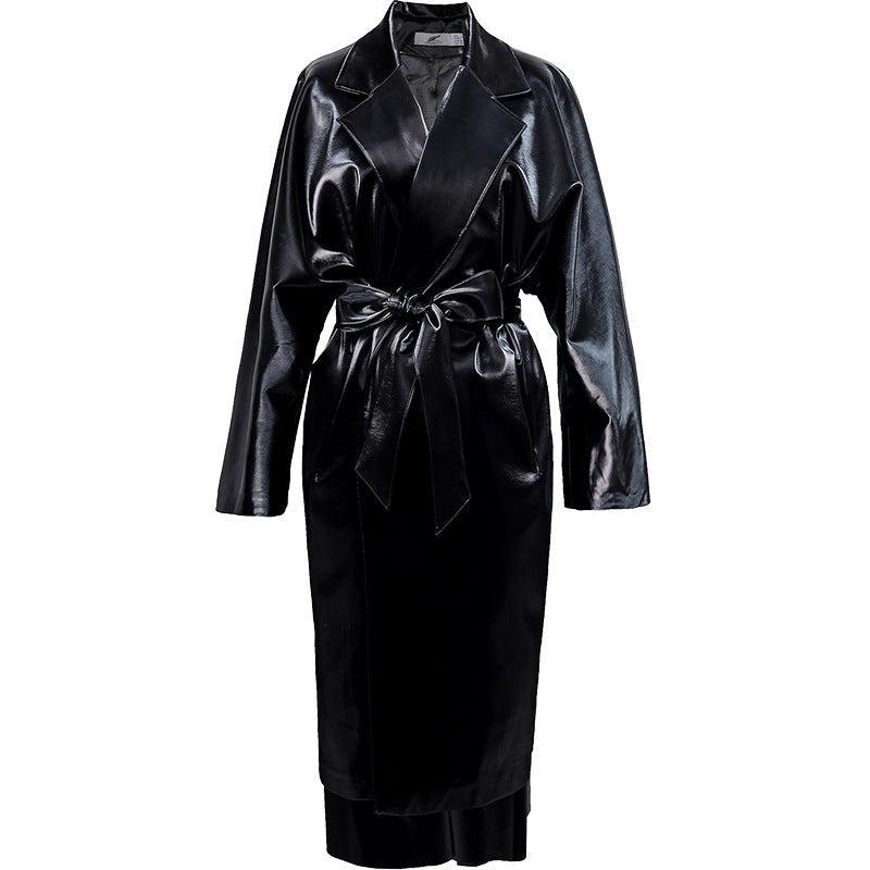 Fashion Black Suit Women Spring Two-piece Leather Skirt