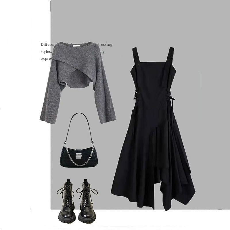 New Gray Senior Sense Of Sweater Dresses Two-piece Suit Women