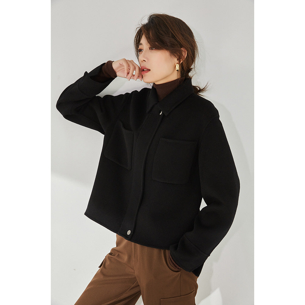 Lapel Wool Double-faced Woolen Coat Women