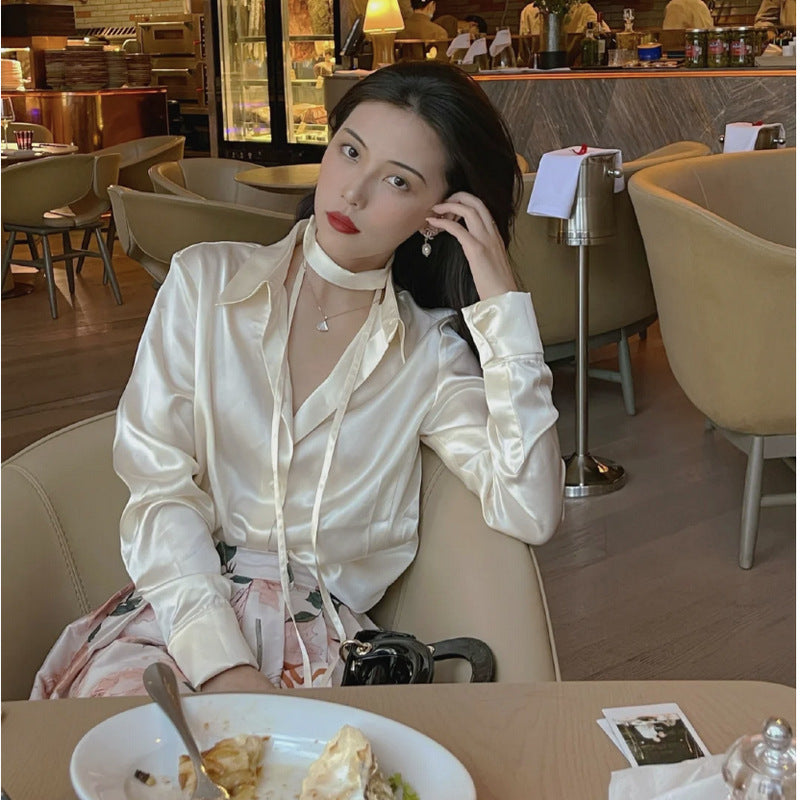 Slim Heavy Silk Shirt Shirt Women Spring And Autumn  Silk Top