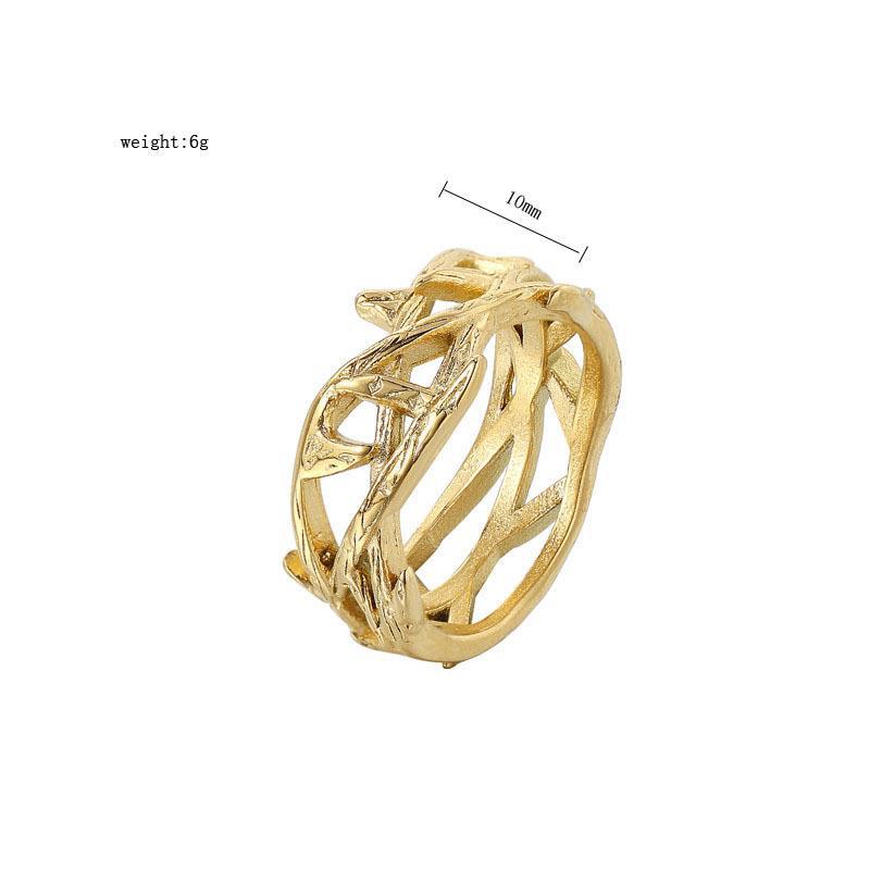 Fashion Simple Gold Jesus Crown Thorns Olive Branch Titanium Steel Ring