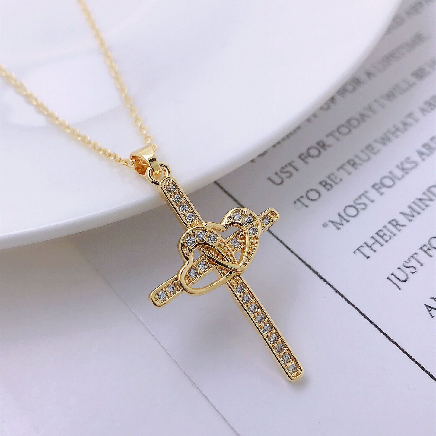 Ins Style High End Gold Plated Zircon Jesus Love Cross Necklace Pendant