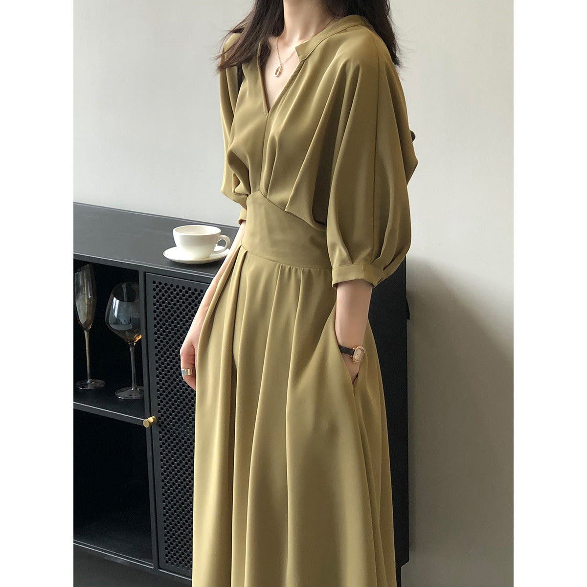 V-neck Dresses Women Temperament Waist