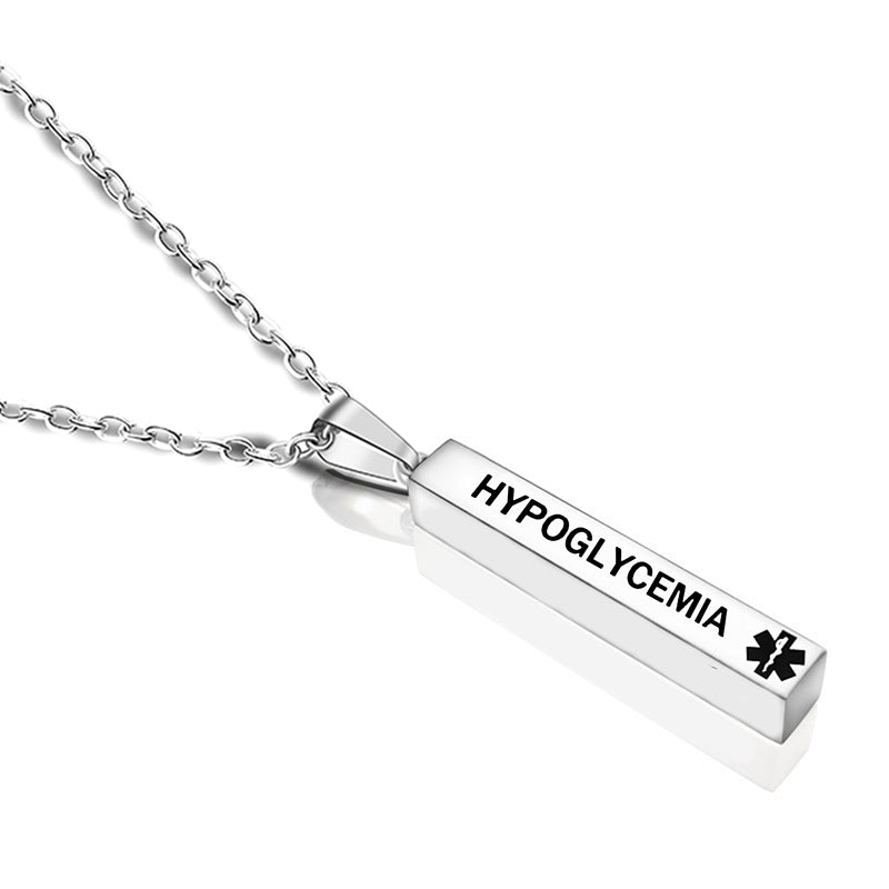 Engraved Medical Alert Stainless Steel Wishing Pillar Pendant Necklace