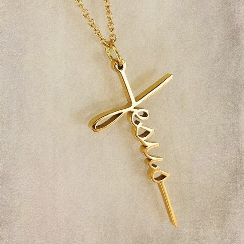 English Letter Jesus Stainless Steel Name Pendant Necklace