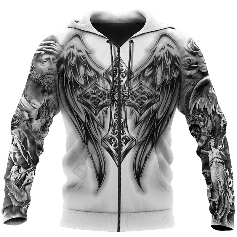 New Men's 3D Digital Jesus Print Long Sleeve Sweatshirt