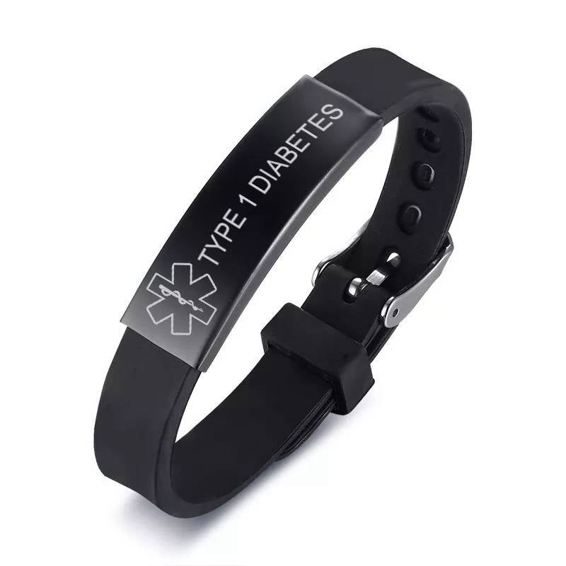 Black Stainless Steel Silicone Medical Alert ID Bracelet DIABETIC EPILEPSY SOS Bracelets