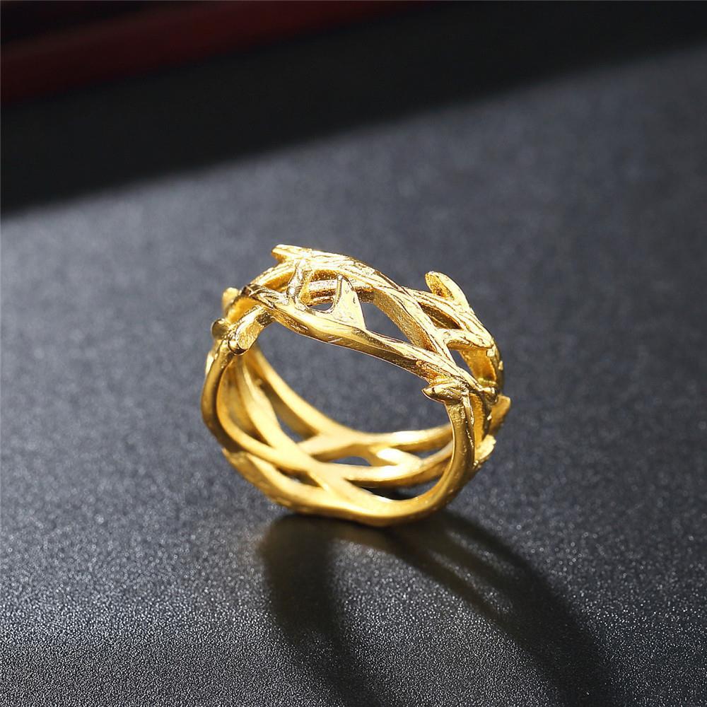 Fashion Simple Gold Jesus Crown Thorns Olive Branch Titanium Steel Ring