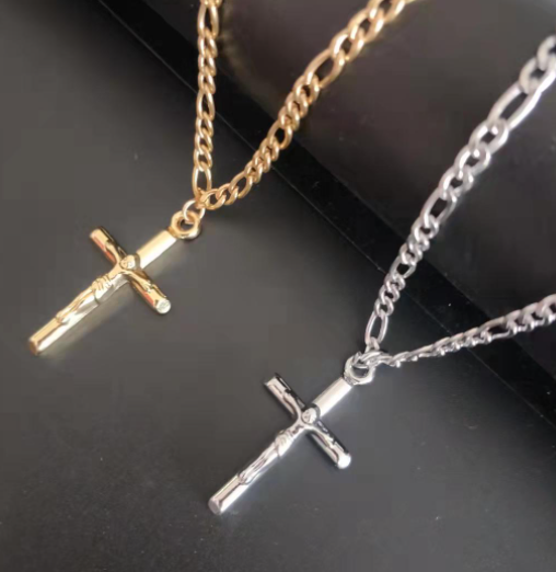 Simple Cross  Figaro Necklace Easter Jesus Pendant Clavicle Chain