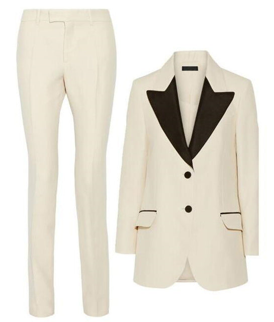 Lady Women Suits Set Spring And Autumn White Peak Lapel