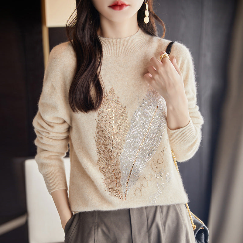 Half Turtleneck Rhinestone Sweater Pullover Inner Wear Sweater