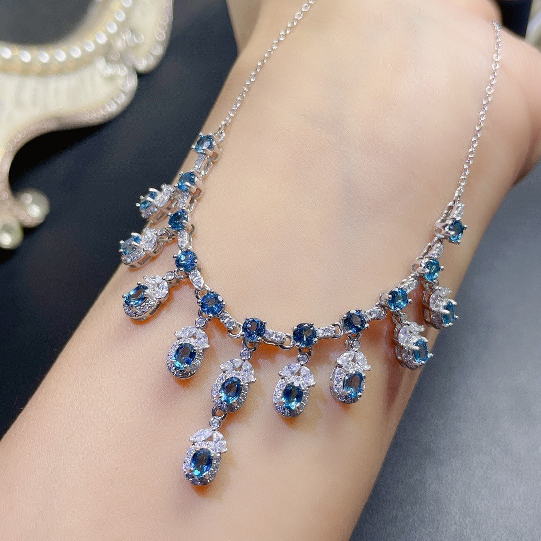 Natural Blue Topaz Necklace Women Fashion