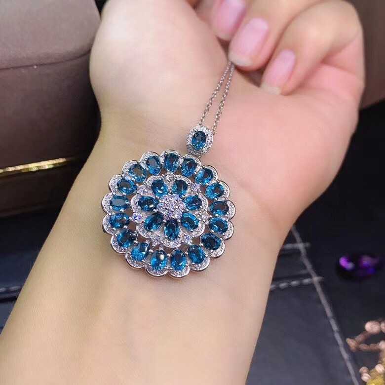 Classic Natural London Blue Topaz Pendant Women