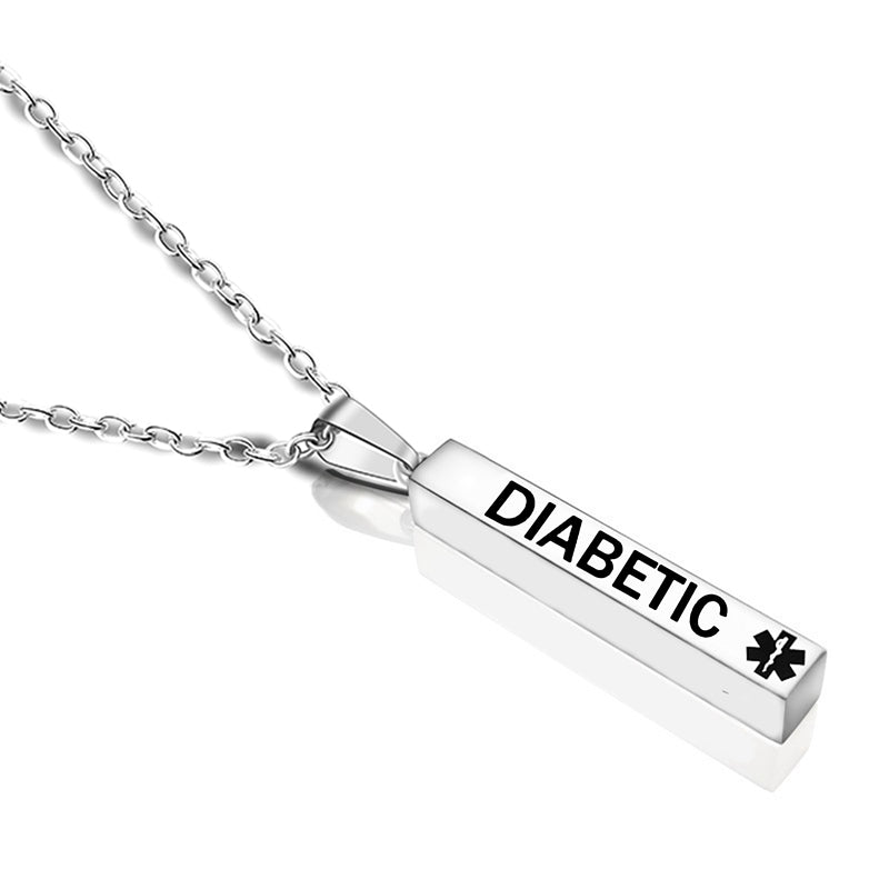 Engraved Medical Alert Stainless Steel Wishing Pillar Pendant Necklace