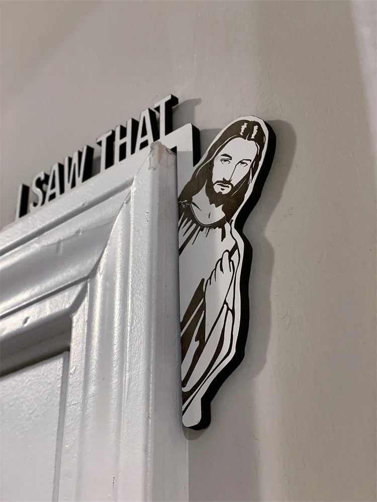 Wooden Door I Saw That Jesus Head Funny Home Decor Frame Ornament AND Merry Christmas Door Frame Decoration Santa Claus Elk