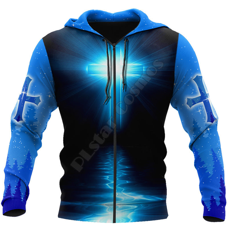 New Men's 3D Digital Jesus Print Long Sleeve Sweatshirt