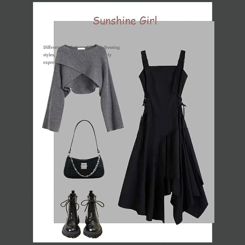 New Gray Senior Sense Of Sweater Dresses Two-piece Suit Women