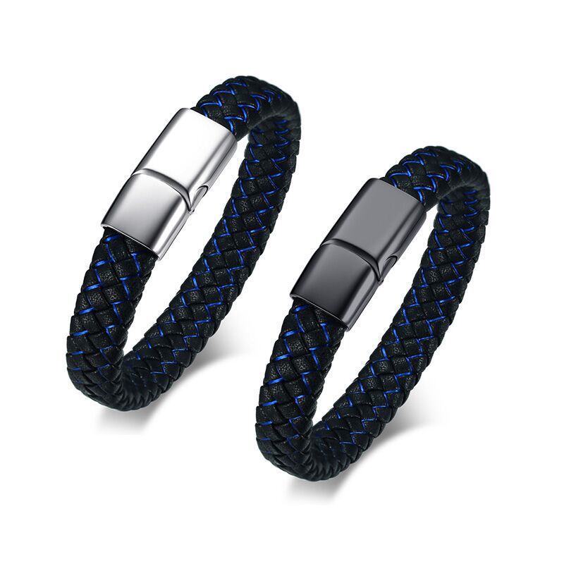 Stainless Steel Magnet Buckle Medical Bracelet Men's Leather Rope