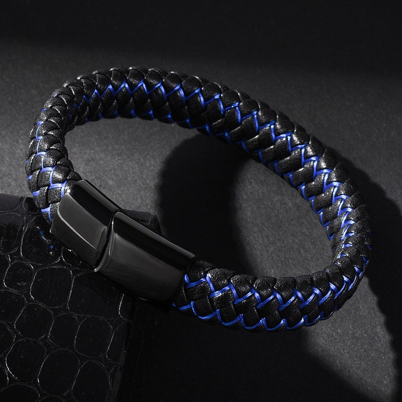 Stainless Steel Magnet Buckle Medical Bracelet Men's Leather Rope