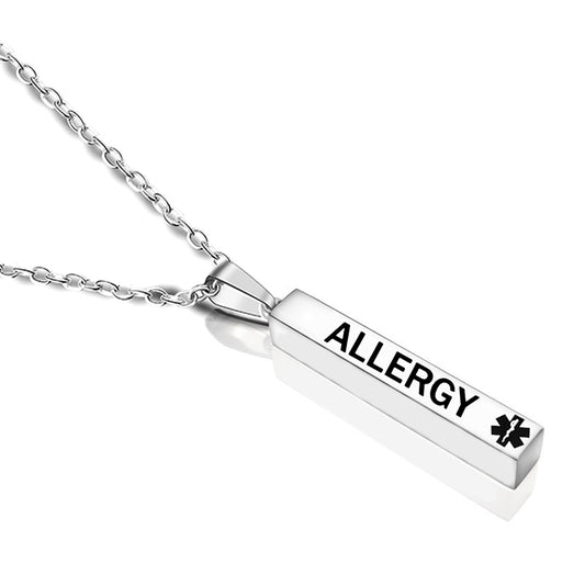 Engraved Medical Alert Stainless Steel Wishing Pillar Pendant Necklace