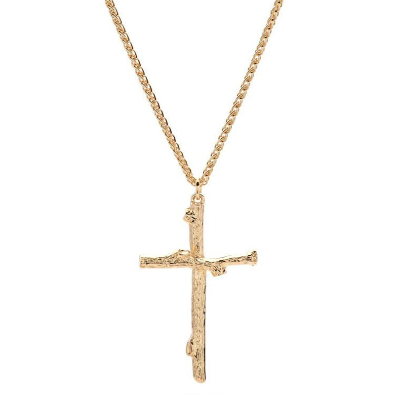 Men's Fashion Jewelry Long Jesus Necklace Wood Grain Cross Necklace