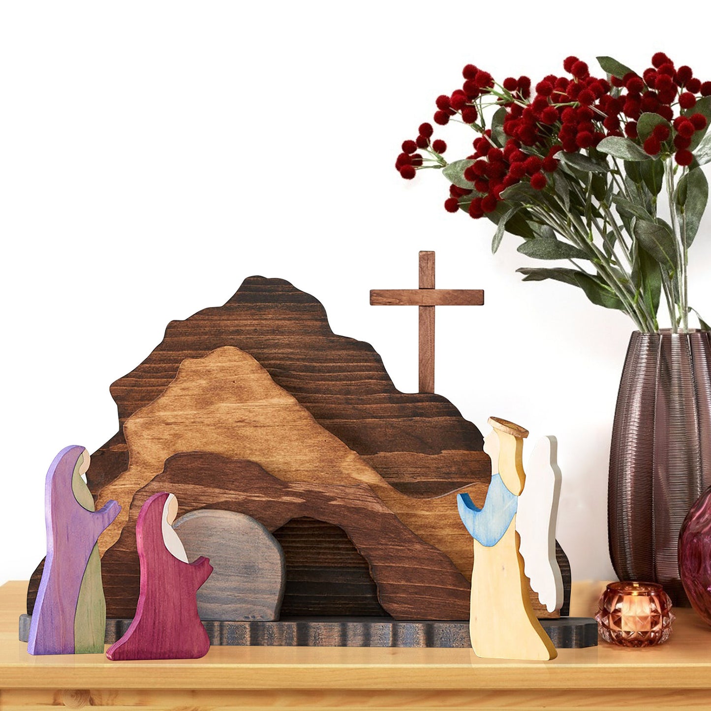 Wooden Easter Creche - NATURAL Easter Jesus Wooden Decoration