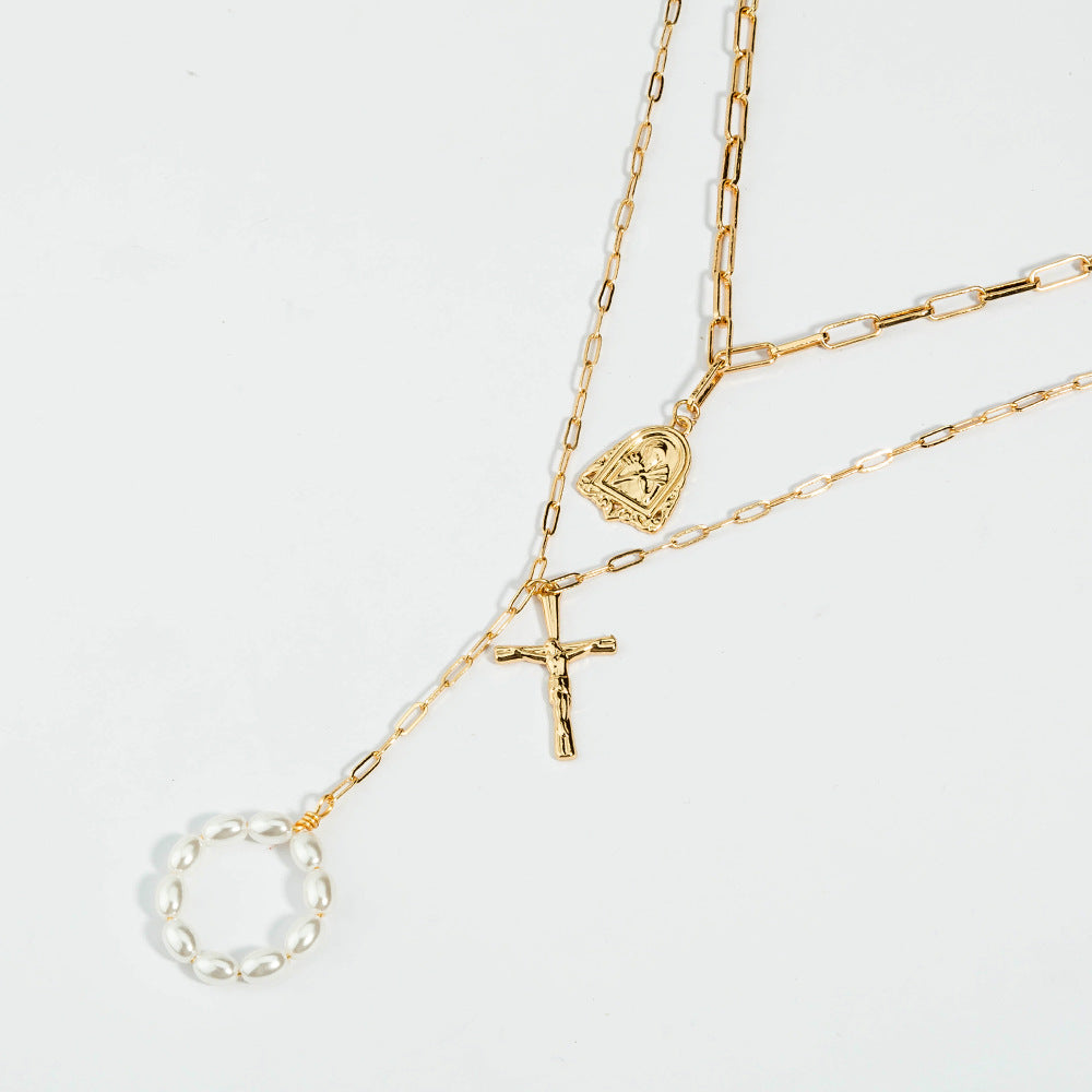 Golden Vintage Jesus Cross Lattice Chain Necklace