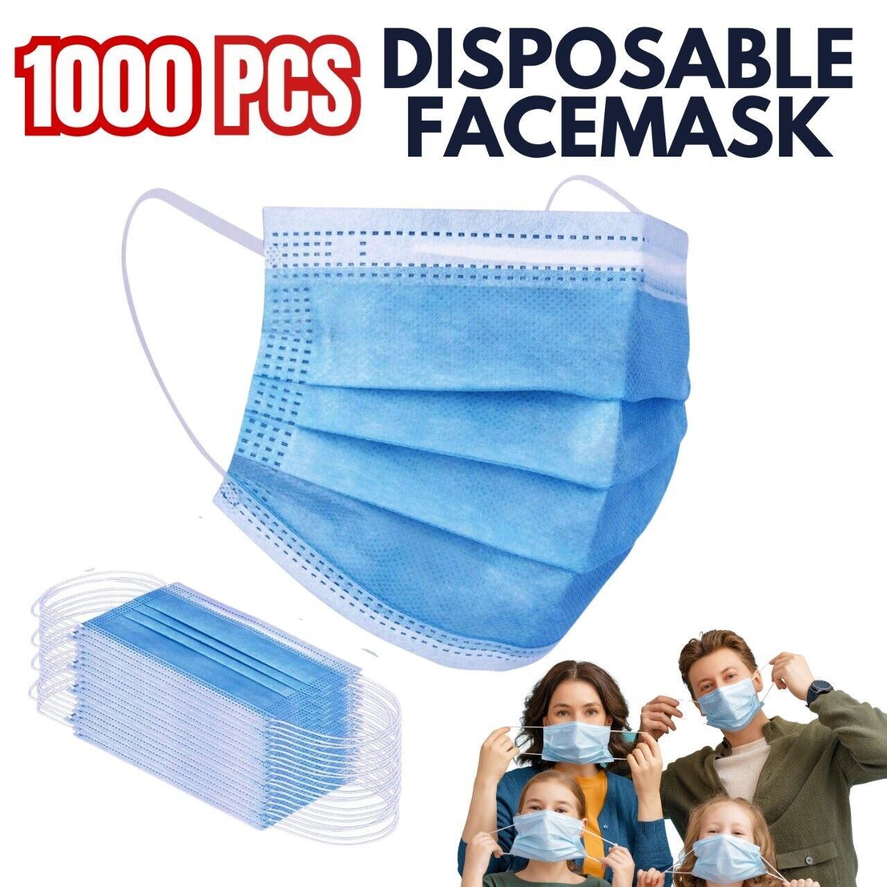 1000 Pcs Disposable Face Mask Non Medical Surgical 3-Ply Earloop Mouth Cover USA